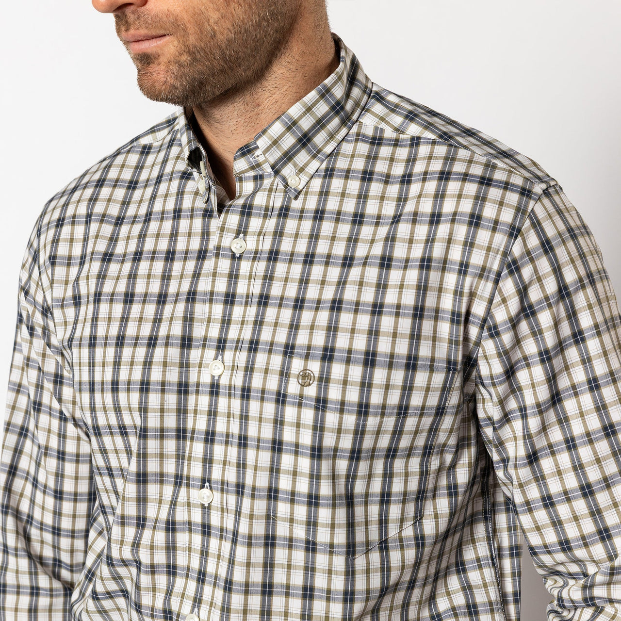 Joplin Plaid Navy Performance Poplin Sport Shirt