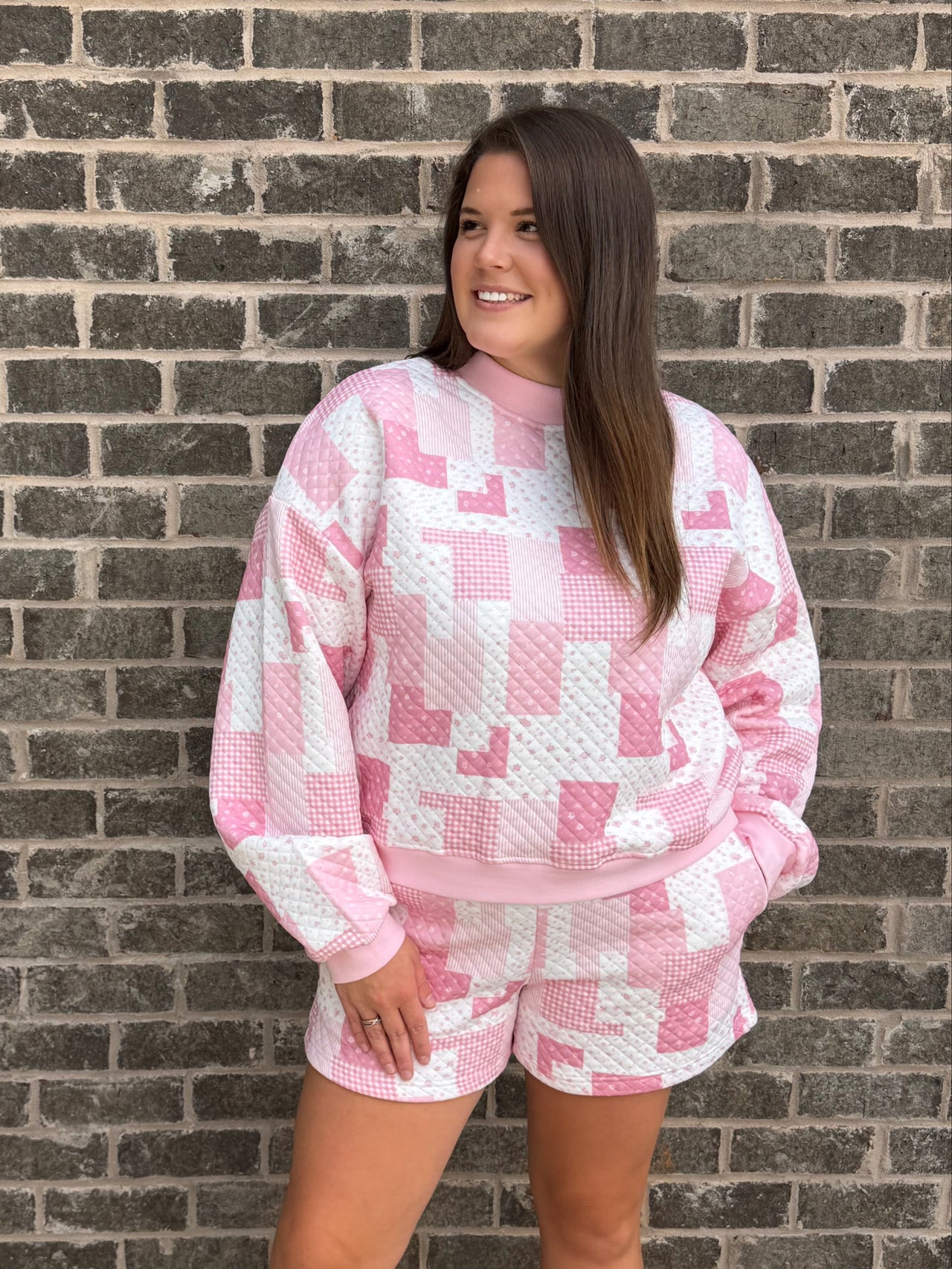 Pink Quilted Mockneck and Shorts Set
