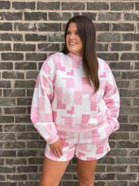 Thumbnail for Pink Quilted Mockneck and Shorts Set