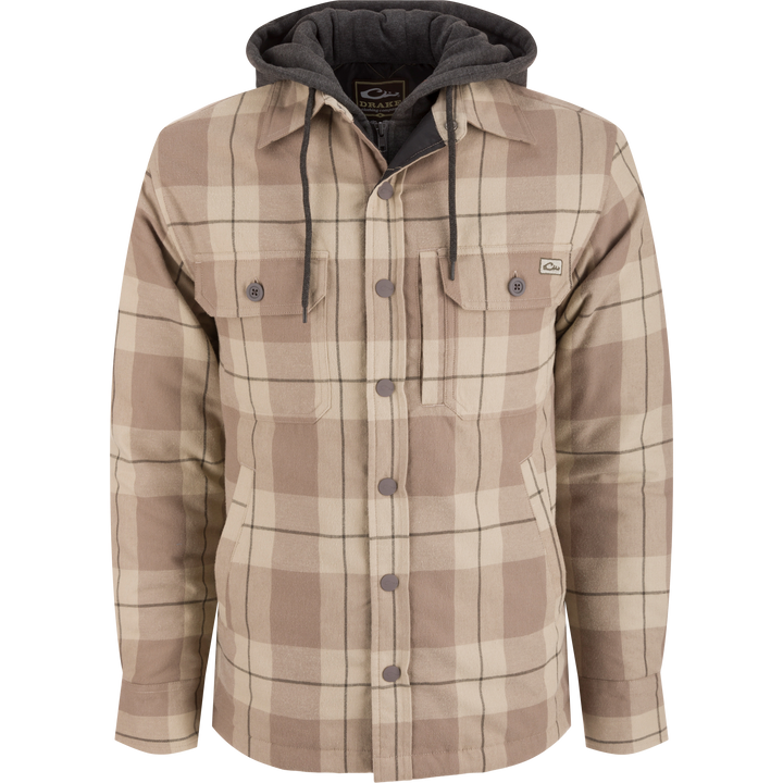 Drake Campfire Flannel Hooded Shacket - Aluminum