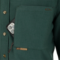 Thumbnail for Autumn Brushed Twill Houndtooth LS Shirt - Pine Needle