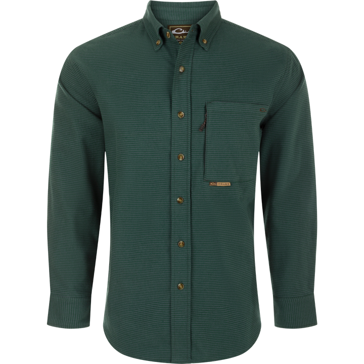 Autumn Brushed Twill Houndtooth LS Shirt - Pine Needle