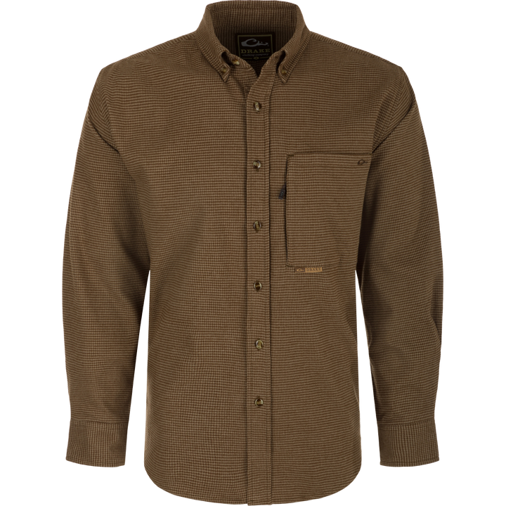 Autumn Brushed Twill Houndtooth Ls Shirt - Timber Wolf Khaki