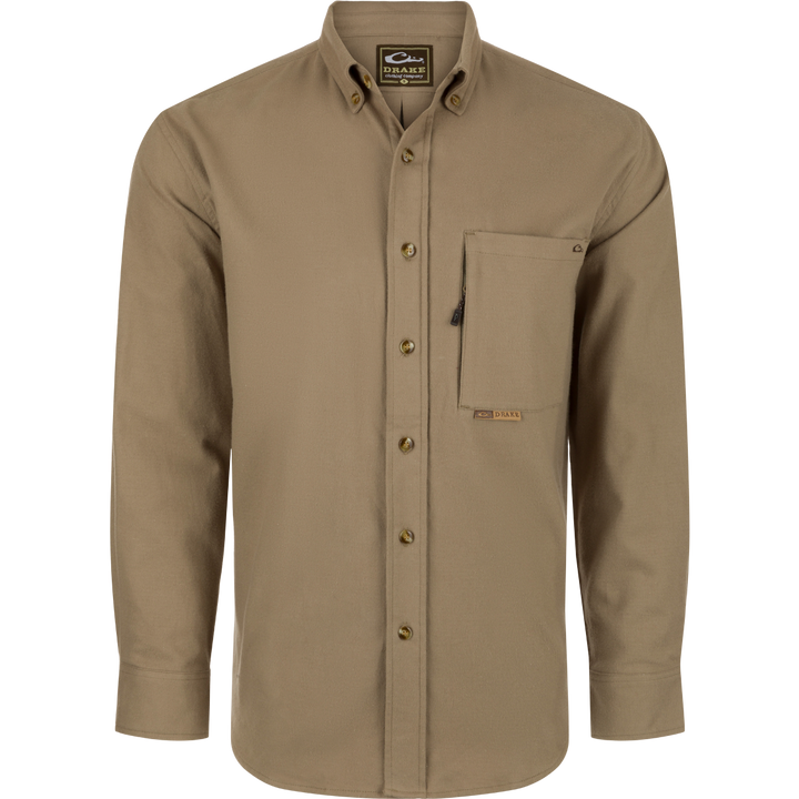 Autumn Brushed Twill Solid Long Solid Sleeve Shirt - Timber Wolf Khaki
