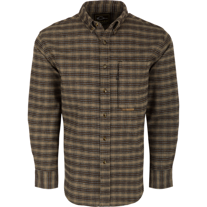 Autumn Brushed Twill Plaid Long Sleeve Shirt - Timber Wolf Khaki