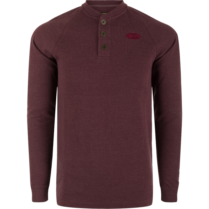 Weston Lakes Waffle Henley LS Shirt - Heathered Windsor Wine