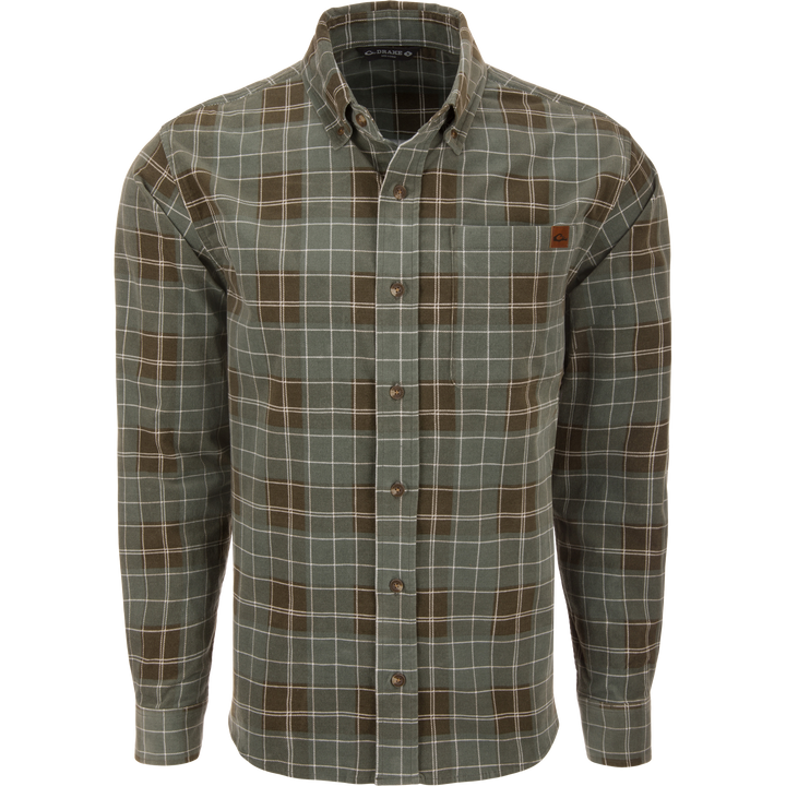 Drake Mid-Wale Corduroy LS Button Down - Plaid Agave Green