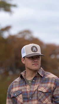 Thumbnail for The Quanah Cap - Tan/White with Brown/White Circle Patch