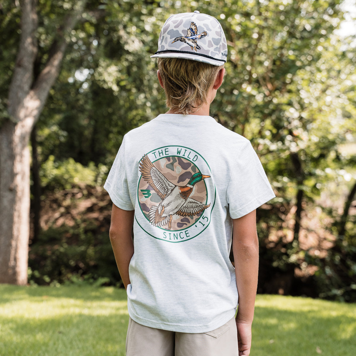Youth Camo Mallard Duck SS Tee - Heather Ash Grey