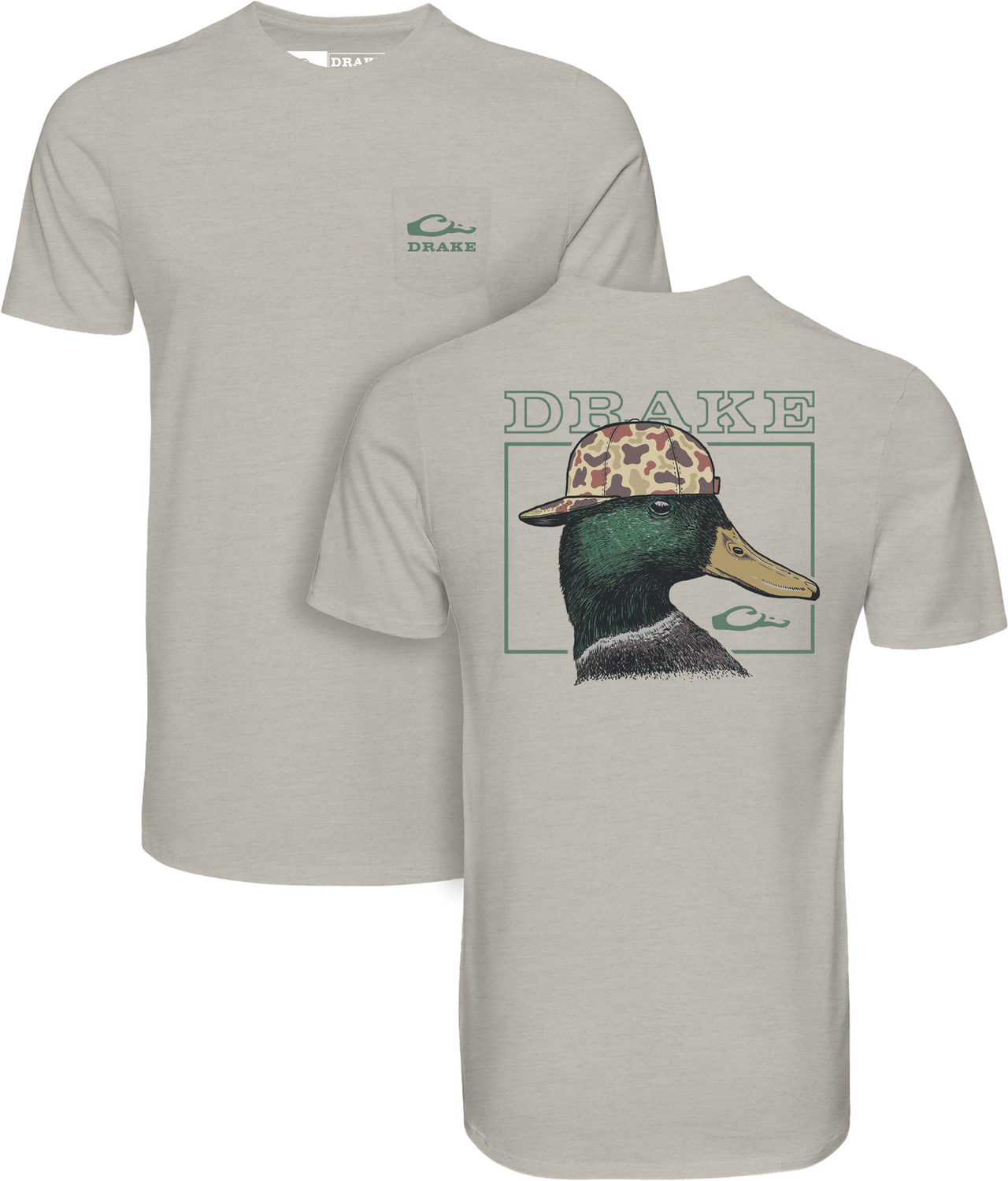 Drake Back Cap Mallard SS Tee - Cobblestone