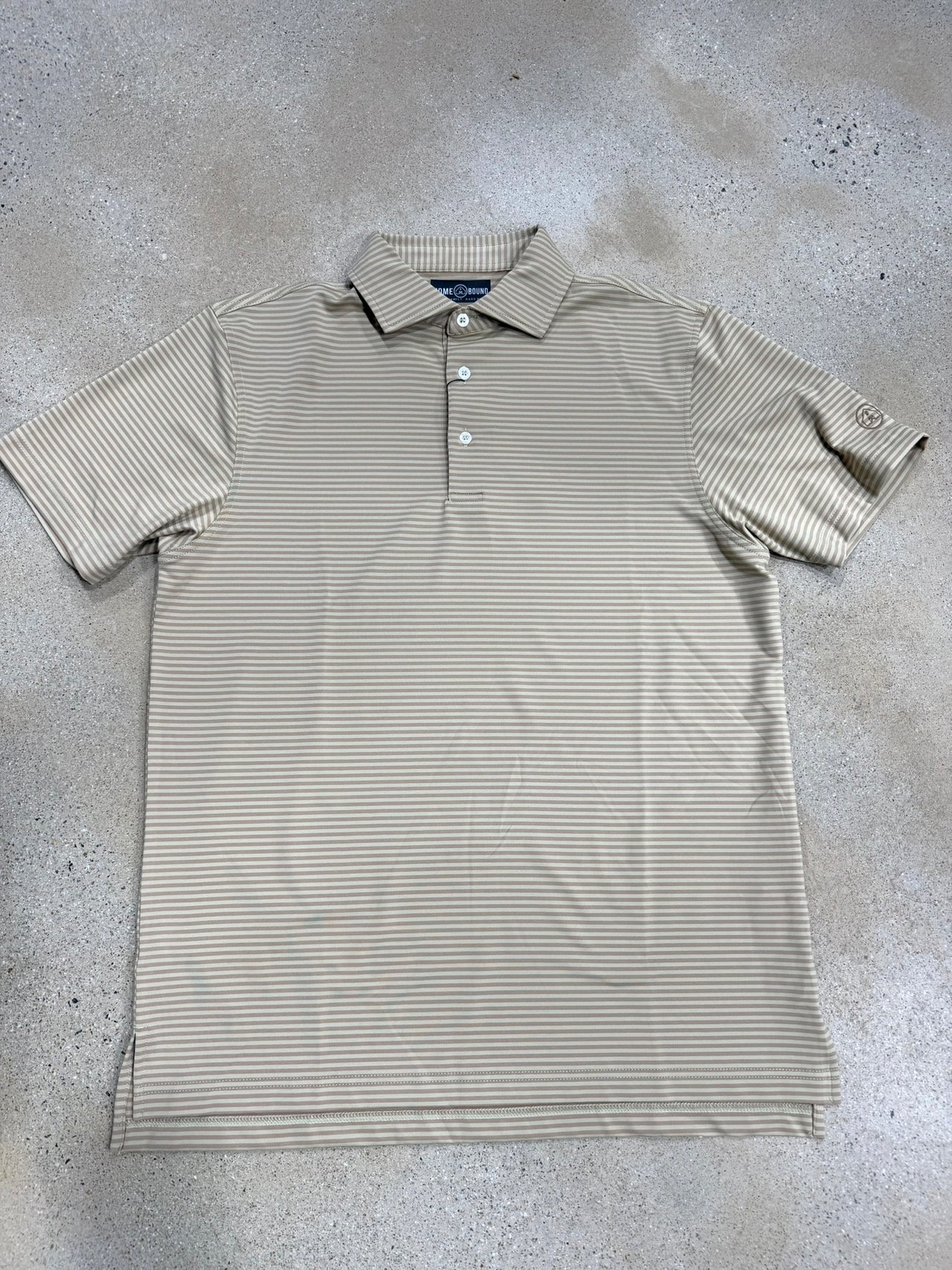 Home Bound Striped Performance Polo - Loden/Khaki