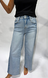 Thumbnail for Risen High Rise Ankle Wide Leg Side Contrast Jeans - Light Wash