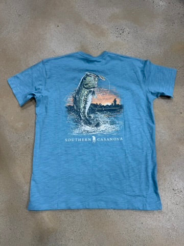 Southern Casanova Bass Splash SS Tee - Washed Denim