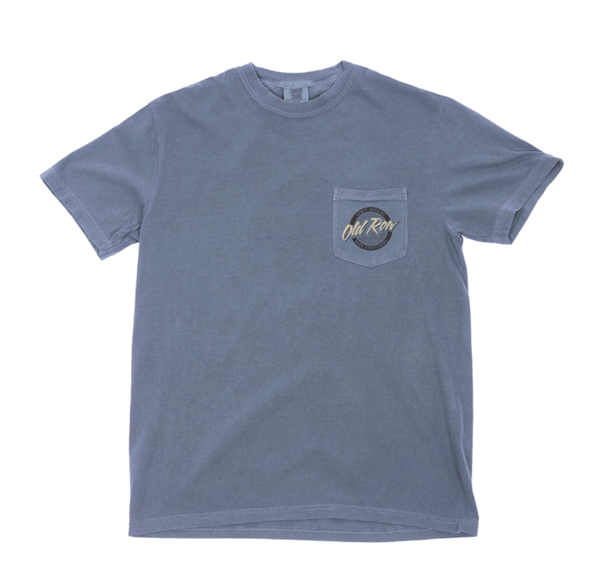 Old Row Bottomland Circle Short Sleeve T-Shirt in Blue Jean featuring Bottomland camo circle graphic on Comfort Colors cotton tee.