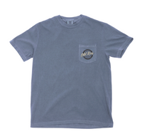 Thumbnail for Old Row Bottomland Circle Short Sleeve T-Shirt in Blue Jean featuring Bottomland camo circle graphic on Comfort Colors cotton tee.