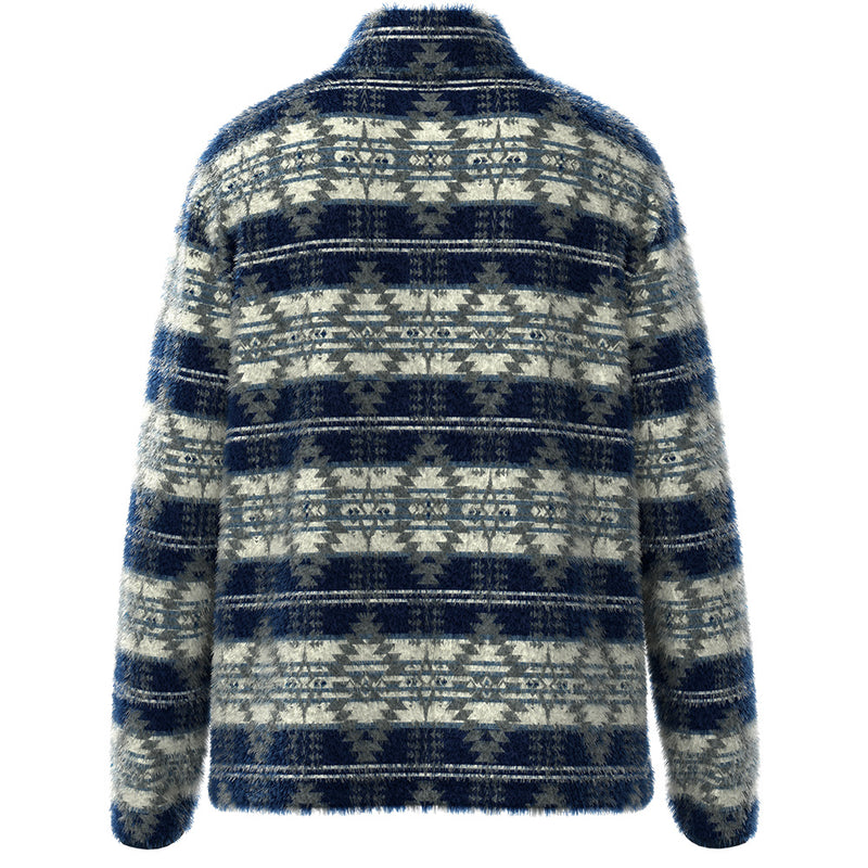 Bear Fleece Pullover - Navy/Cream Aztec