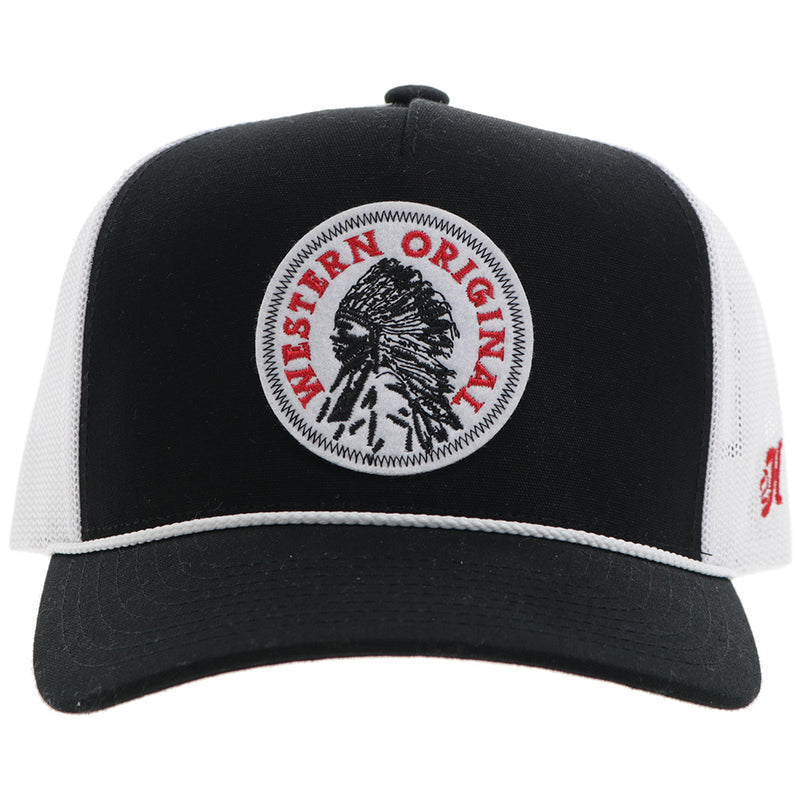 The Quanah Cap - Black/White with Red/White Patch