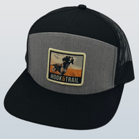 Thumbnail for Heather Grey/Black 7 Panel Cap by Hook & Trail with Pointer Patch emblem. Modern design, durable construction, and adjustable strap for comfort. Versatile and stylish accessory for outdoor adventures and urban exploration.