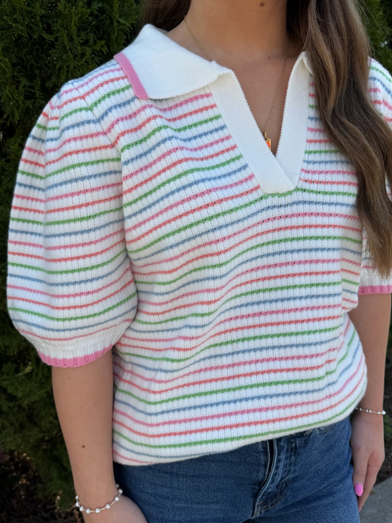 Mary Square Emma Sweater – Ivory Multi Pink