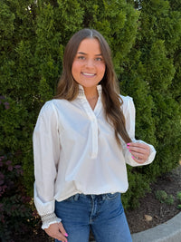 Thumbnail for Mary Square Kimberly Ruffle Neck Button Front Top - Ivory