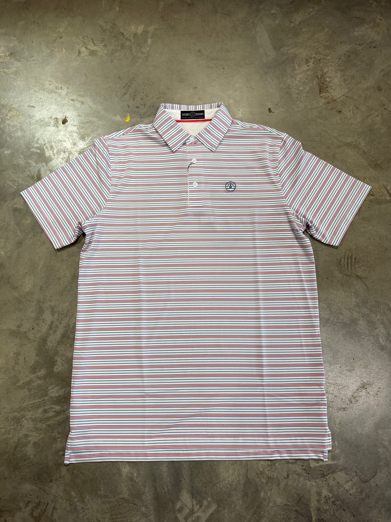 Home Bound White Striped Performance Polo - Blue/Watermelon