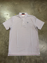 Thumbnail for Home Bound White Striped Performance Polo - Blue/Watermelon
