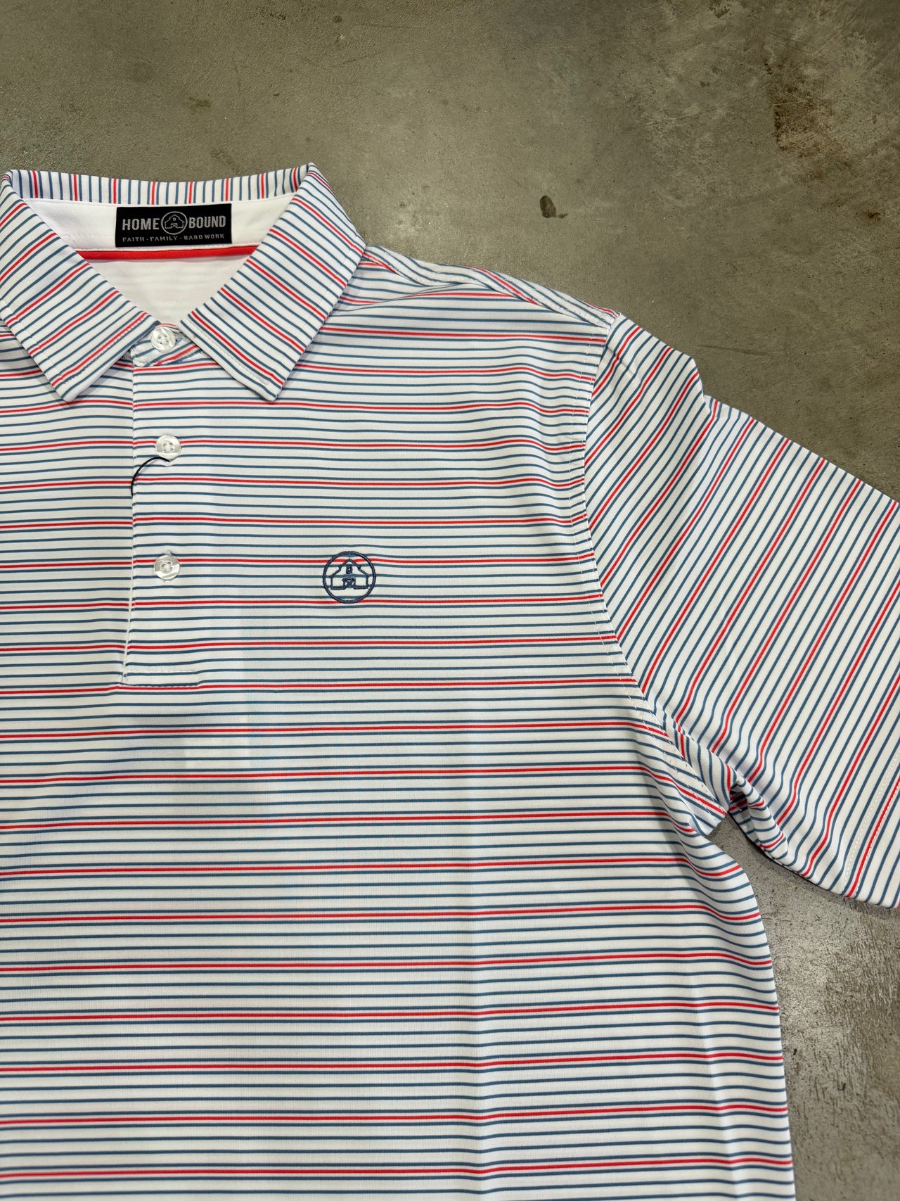 Home Bound White Striped Performance Polo - Blue/Watermelon
