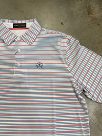 Thumbnail for Home Bound White Striped Performance Polo - Blue/Watermelon