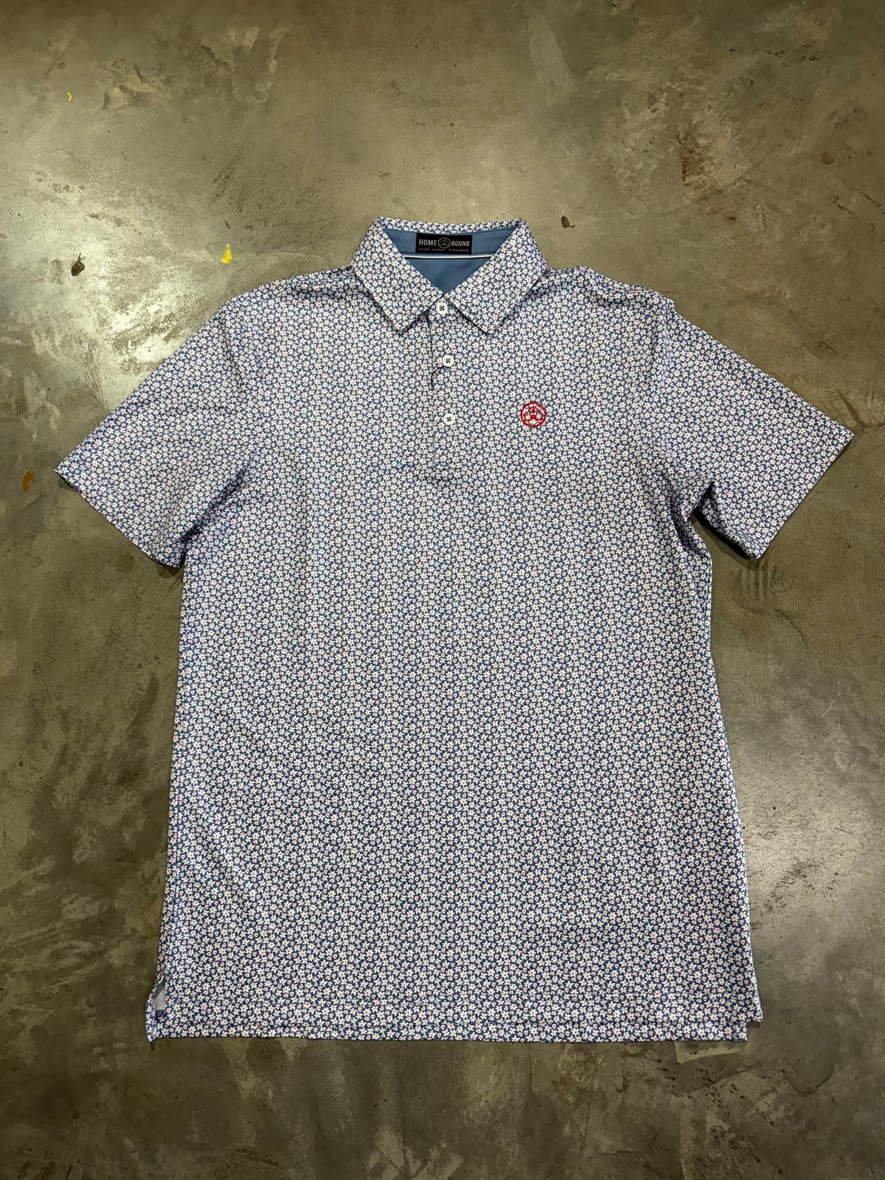 Home Bound Floral Printed Performance Polo - Blue/White