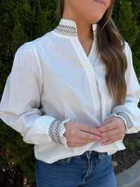 Thumbnail for Mary Square Kimberly Ruffle Neck Button Front Top - Ivory