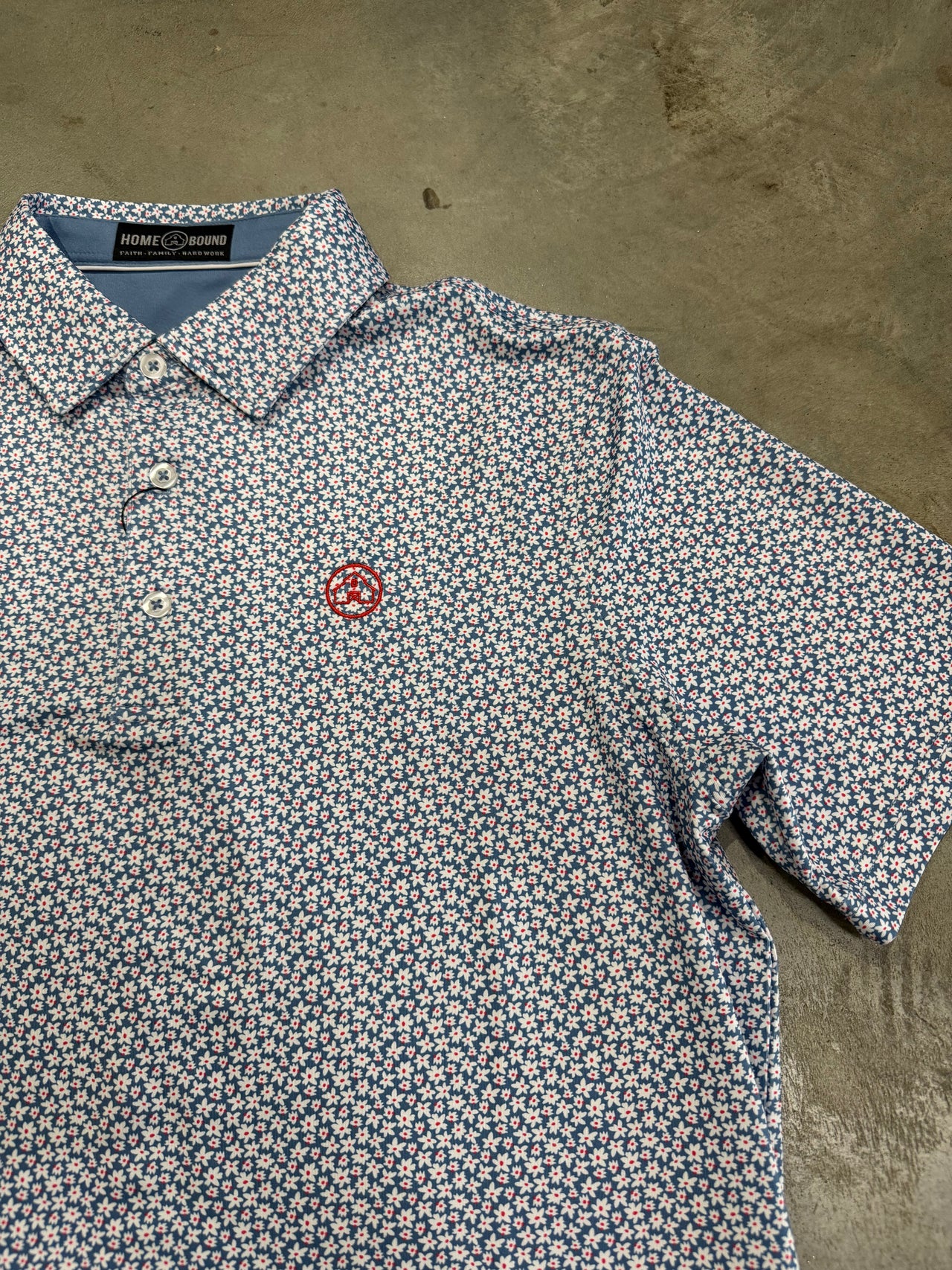 Home Bound Floral Printed Performance Polo - Blue/White