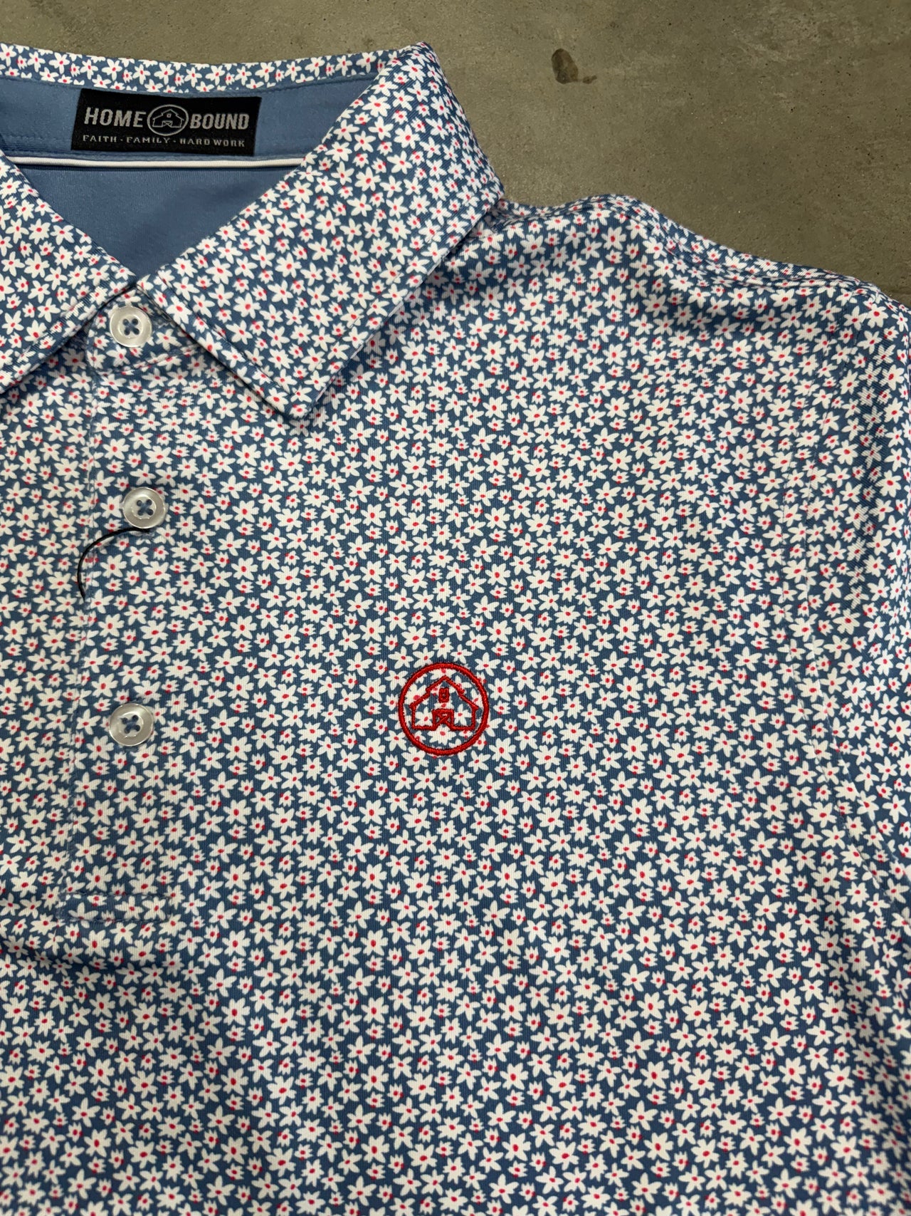 Home Bound Floral Printed Performance Polo - Blue/White