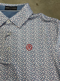 Thumbnail for Home Bound Floral Printed Performance Polo - Blue/White