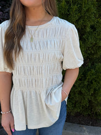 Thumbnail for Mary Square Hope Smocked Puff Sleeve Top - White