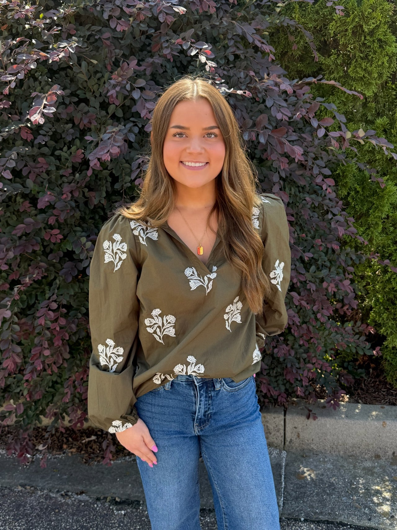Mary Square Kayla Embroidered Top – Moonlit Grace Olive