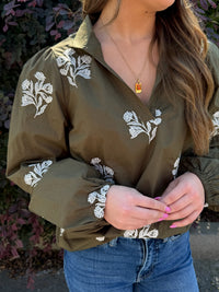Thumbnail for Mary Square Kayla Embroidered Top – Moonlit Grace Olive