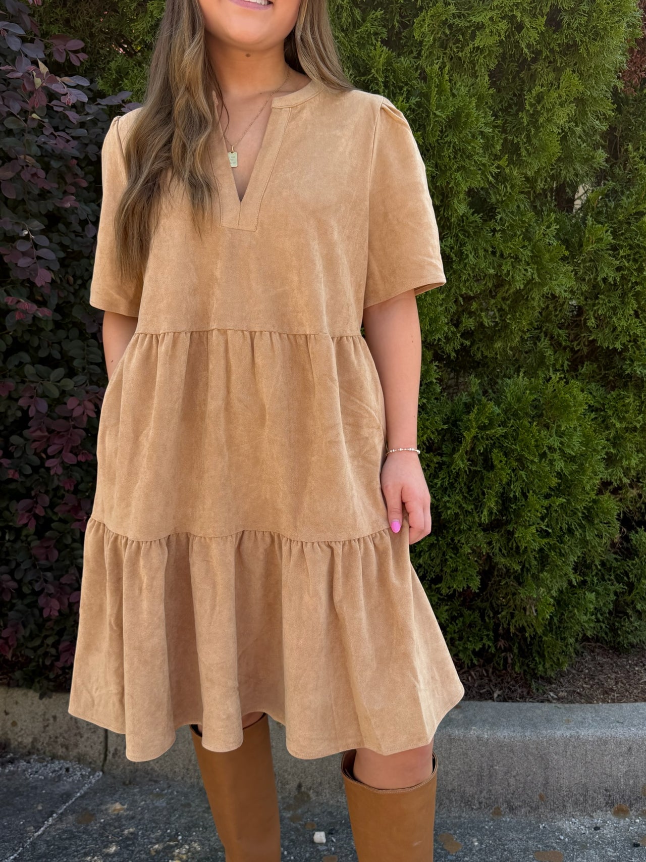 Mary Square Adelyn Suede Dress - Tan