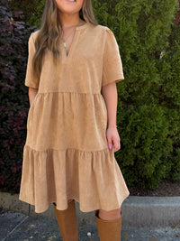 Thumbnail for Mary Square Adelyn Suede Dress - Tan