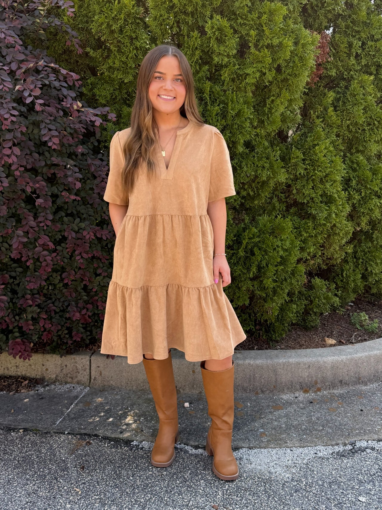 Mary Square Adelyn Suede Dress - Tan