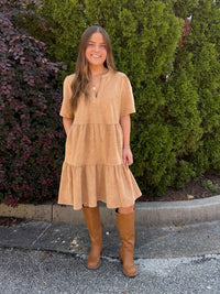 Thumbnail for Mary Square Adelyn Suede Dress - Tan