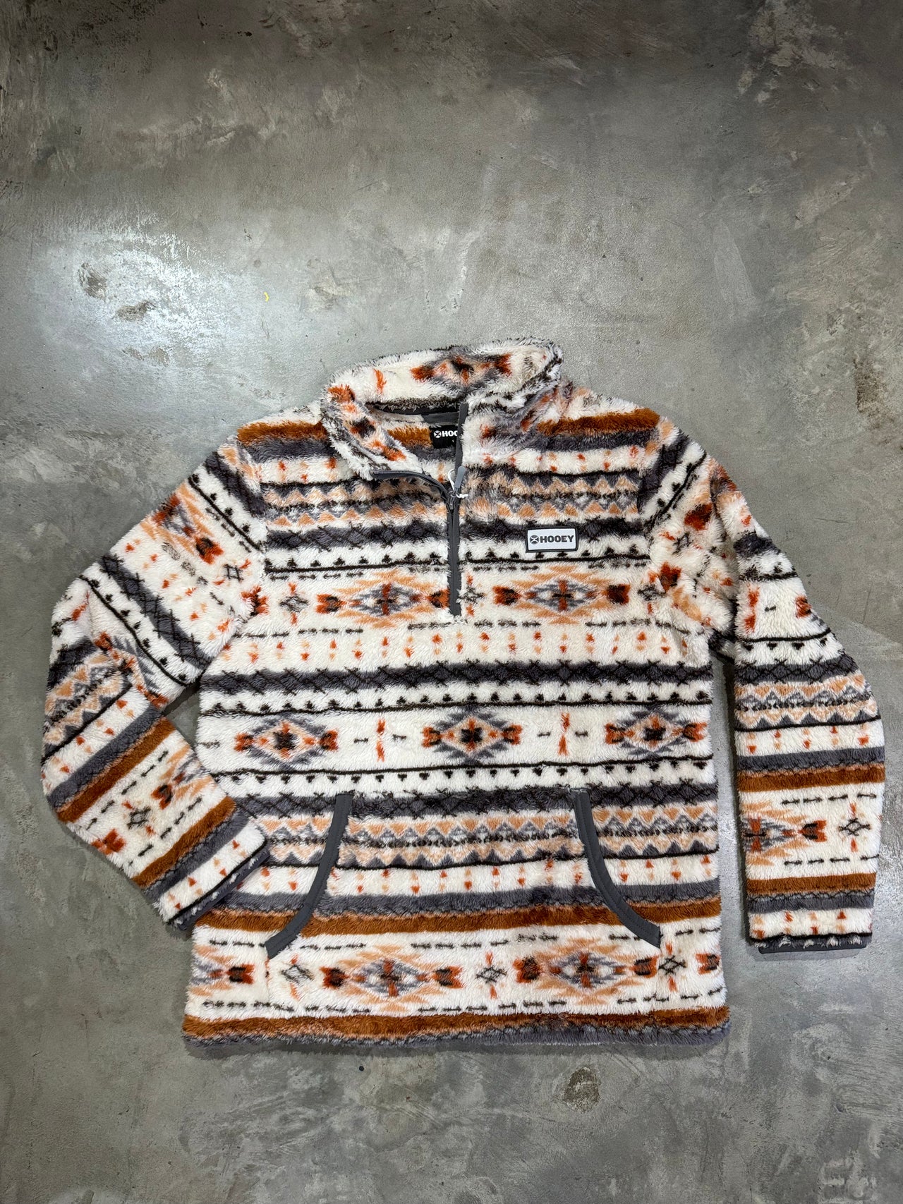 Hooey Aztec All Over Fleece Pullover - Cream/Grey/Tan