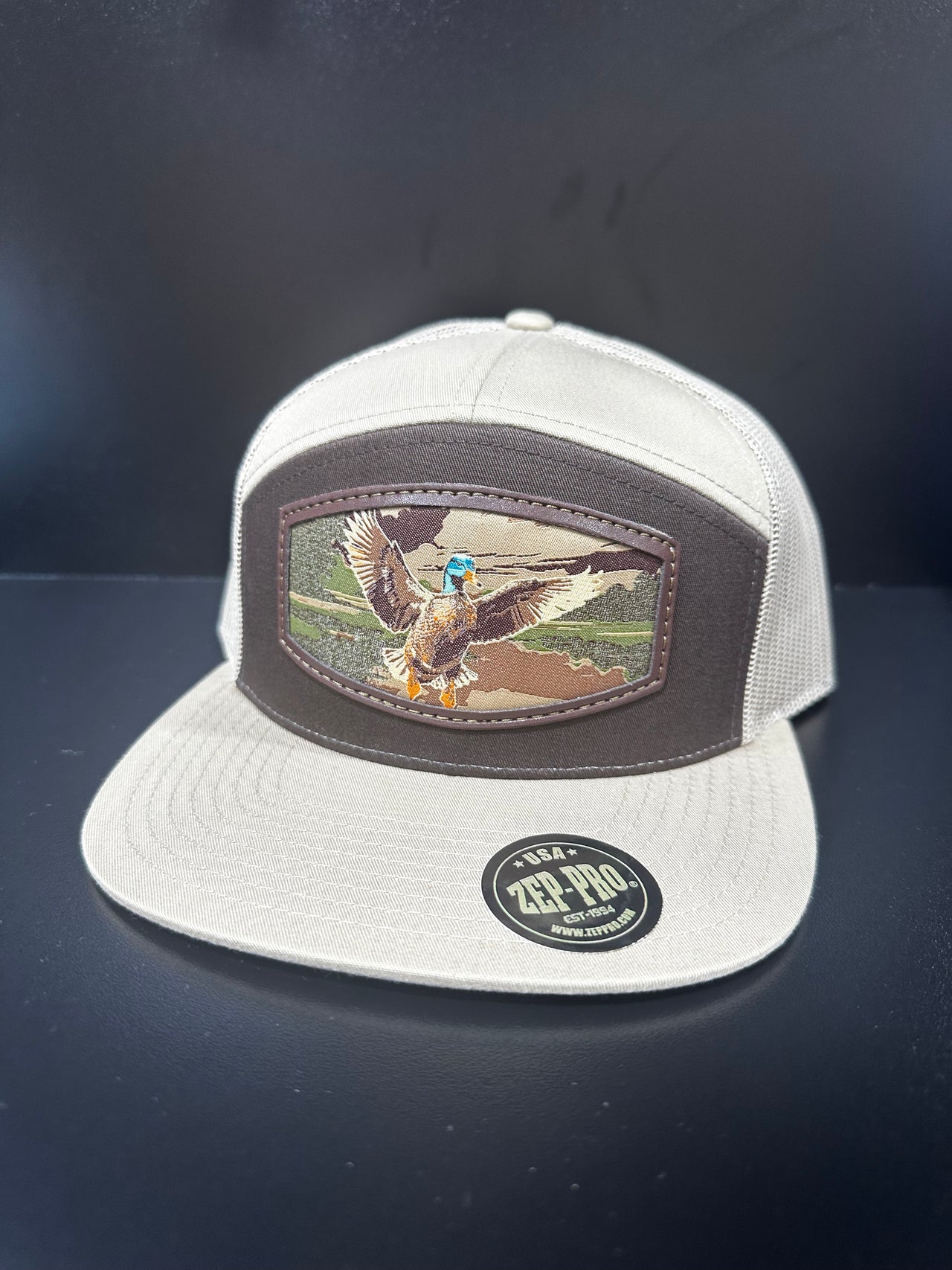 Mallard Woven Patch 7 Panel Cap - Brown/Khaki