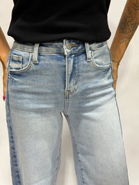 Thumbnail for Risen High Rise Ankle Wide Leg Side Contrast Jeans - Light Wash