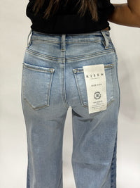 Thumbnail for Risen High Rise Ankle Wide Leg Side Contrast Jeans - Light Wash