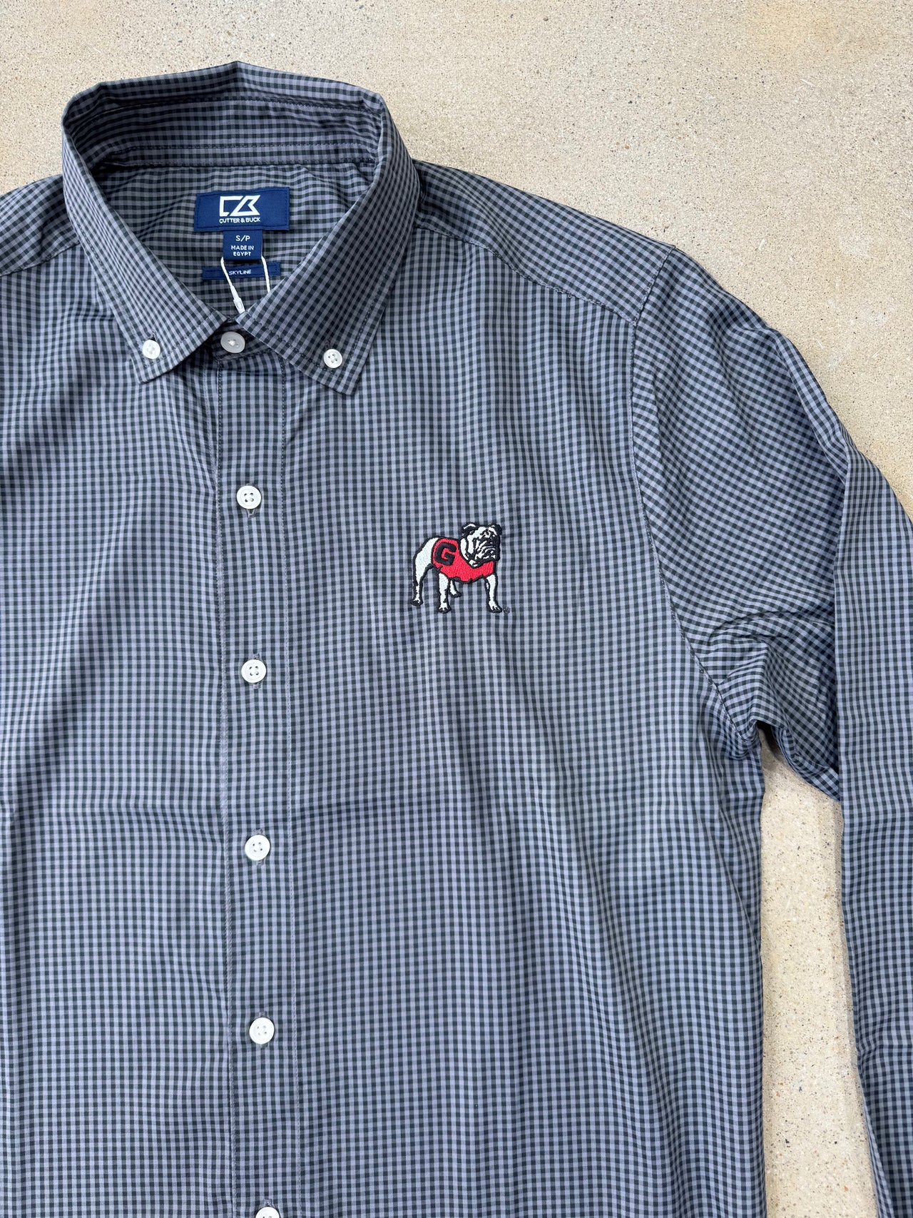 Georgia Bulldogs Cutter & Buck Skyline Eco Gingham Button Down Shirt - Black/Grey