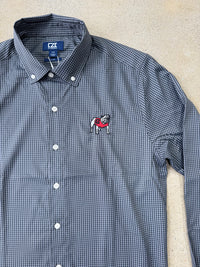 Thumbnail for Georgia Bulldogs Cutter & Buck Skyline Eco Gingham Button Down Shirt - Black/Grey