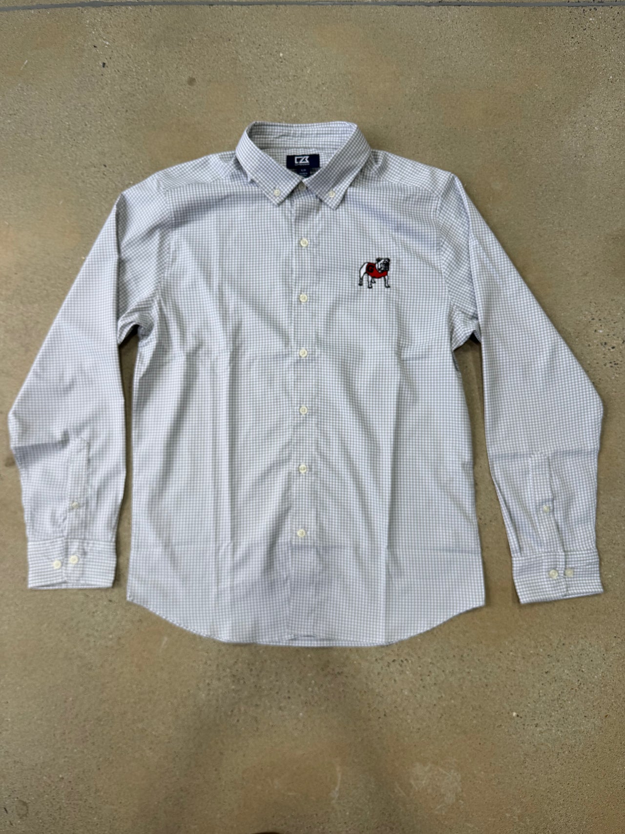georgia bulldogs dress shirt Cutter & Buck Georgia Bulldogs Skyline Recycled Gingham Mens Big & Tall Long Sleeve Button Down Dress Shirt in Red/White