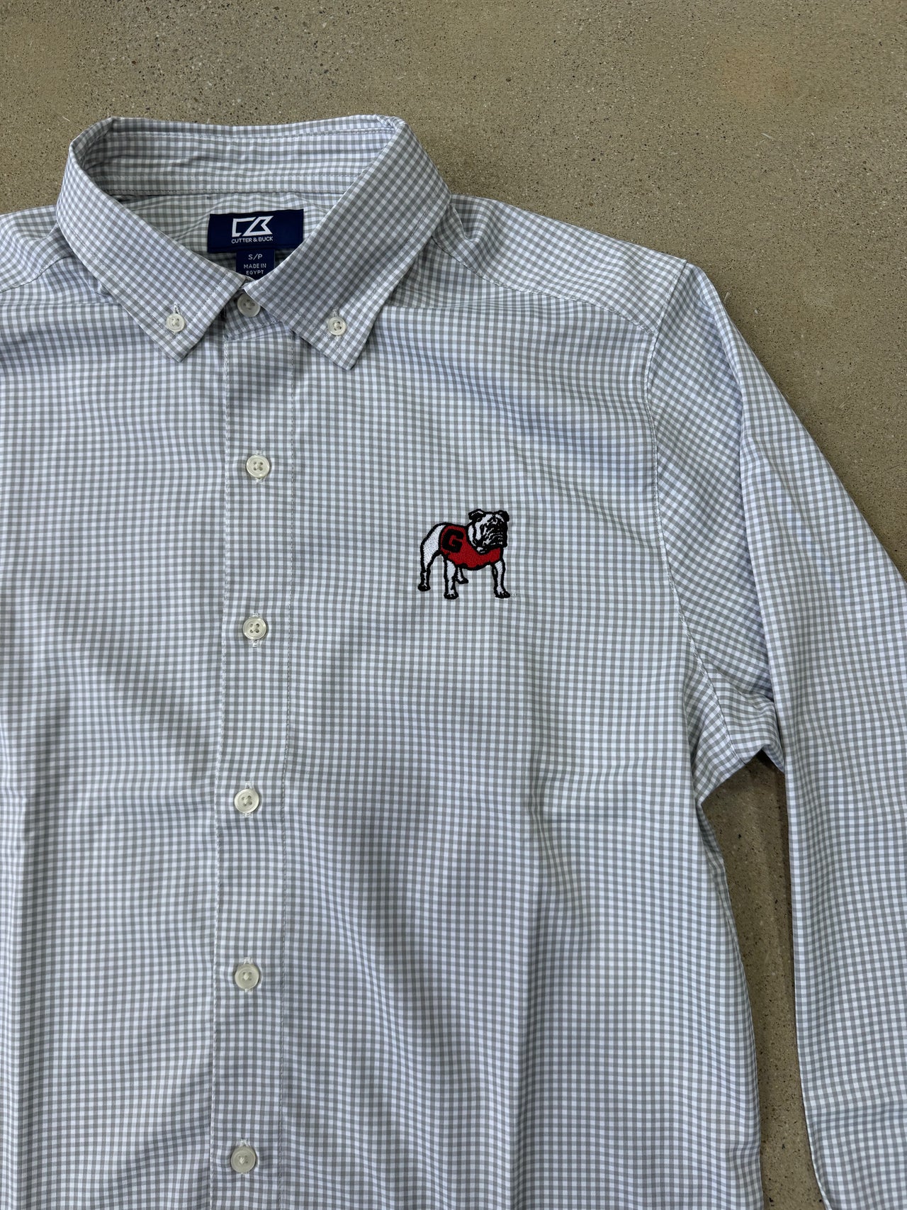 Georgia Bulldogs Cutter & Buck Skyline Eco Gingham Button Down Shirt - Grey/White