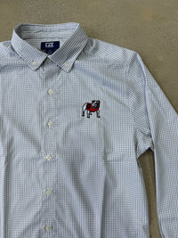 Thumbnail for Georgia Bulldogs Cutter & Buck Skyline Eco Gingham Button Down Shirt - Grey/White