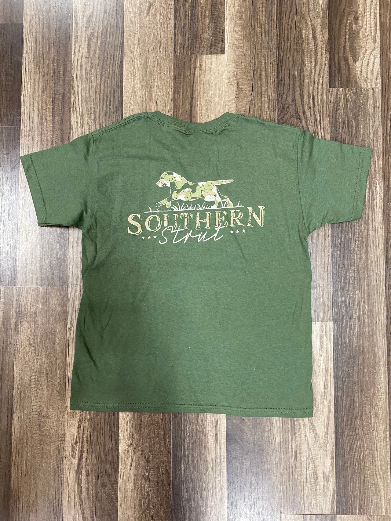 Youth T-Shirt. Youth Clothes. Camo. Pup. Military Green.
